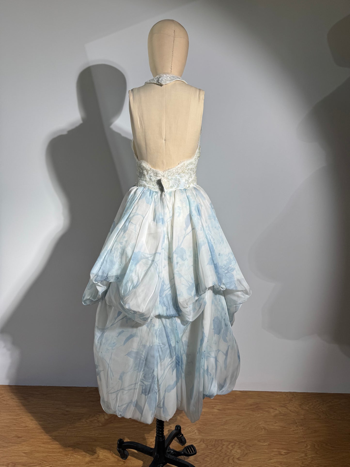 Yolan Kris Bustle Dress Halter - Ivory Blue