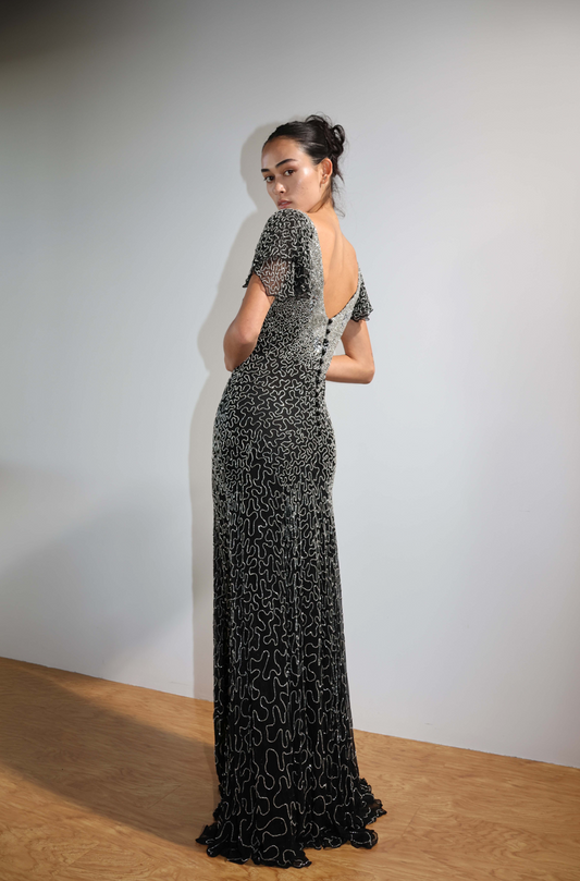Eavis & Brown Kate Squiggle Dress with Sleeves — Black / Silver